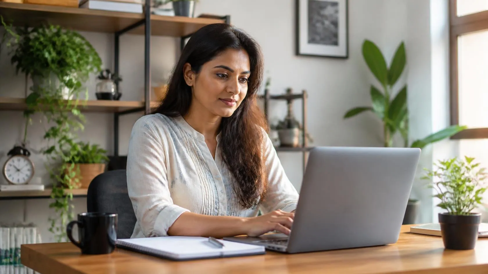 Young entrepreneur working on a laptop in a service business office